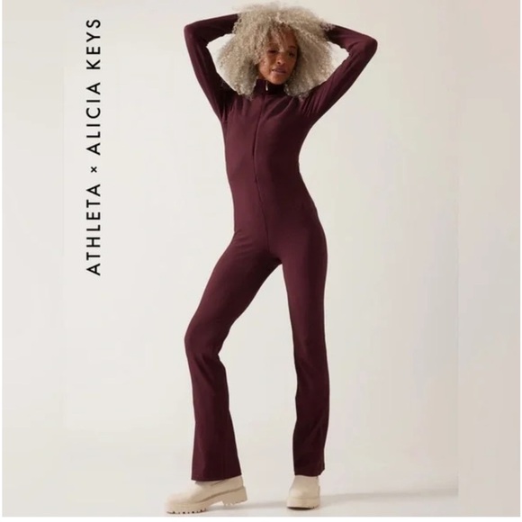 ATHLETA x Alicia Keys Goddess Bodysuit Jumper Ribbed Flare in Burgundy Maroon XL - Picture 10 of 10